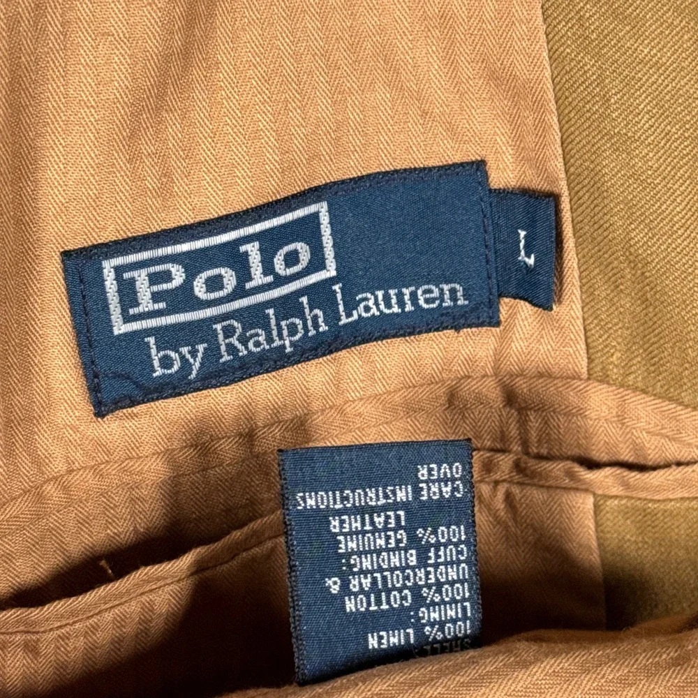 Polo Ralph Lauren Sport Coat Blazer Men Large Tan 100% Linen Surgeon Cuff Jacket